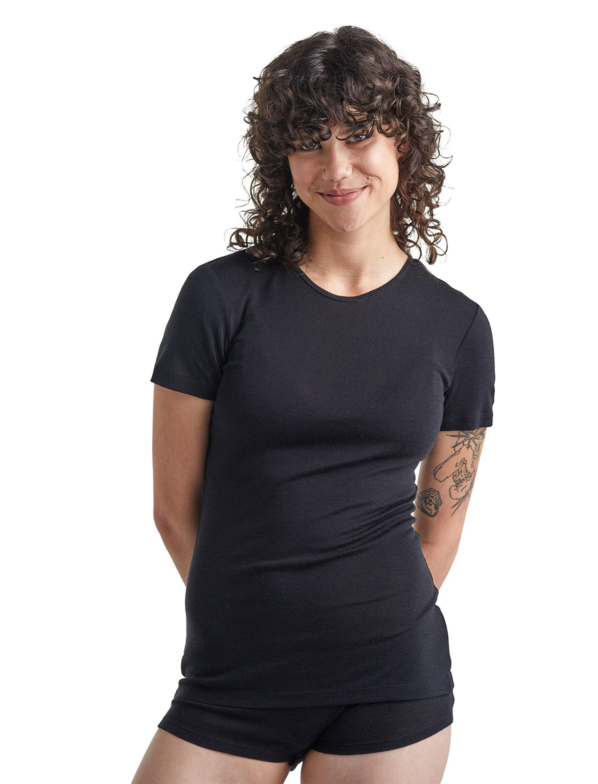 Merino Base Layer – Icebreaker – Everyday Kurzarm Crewe – Schwarz – XL – Icebreaker