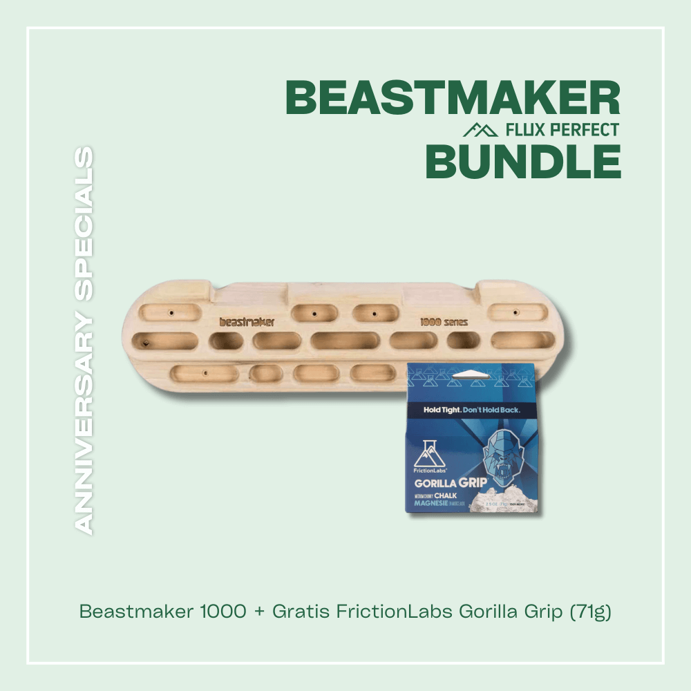 Unser Anniversary Special - Das Beastmaker Bundle, inkludiert ist ein Beastmaker 1000 und eine Packung FrictionLab Gorilla Grip in der 71g Variante, nur erhältlich im Outdoor Online Shop FluxPerfect
