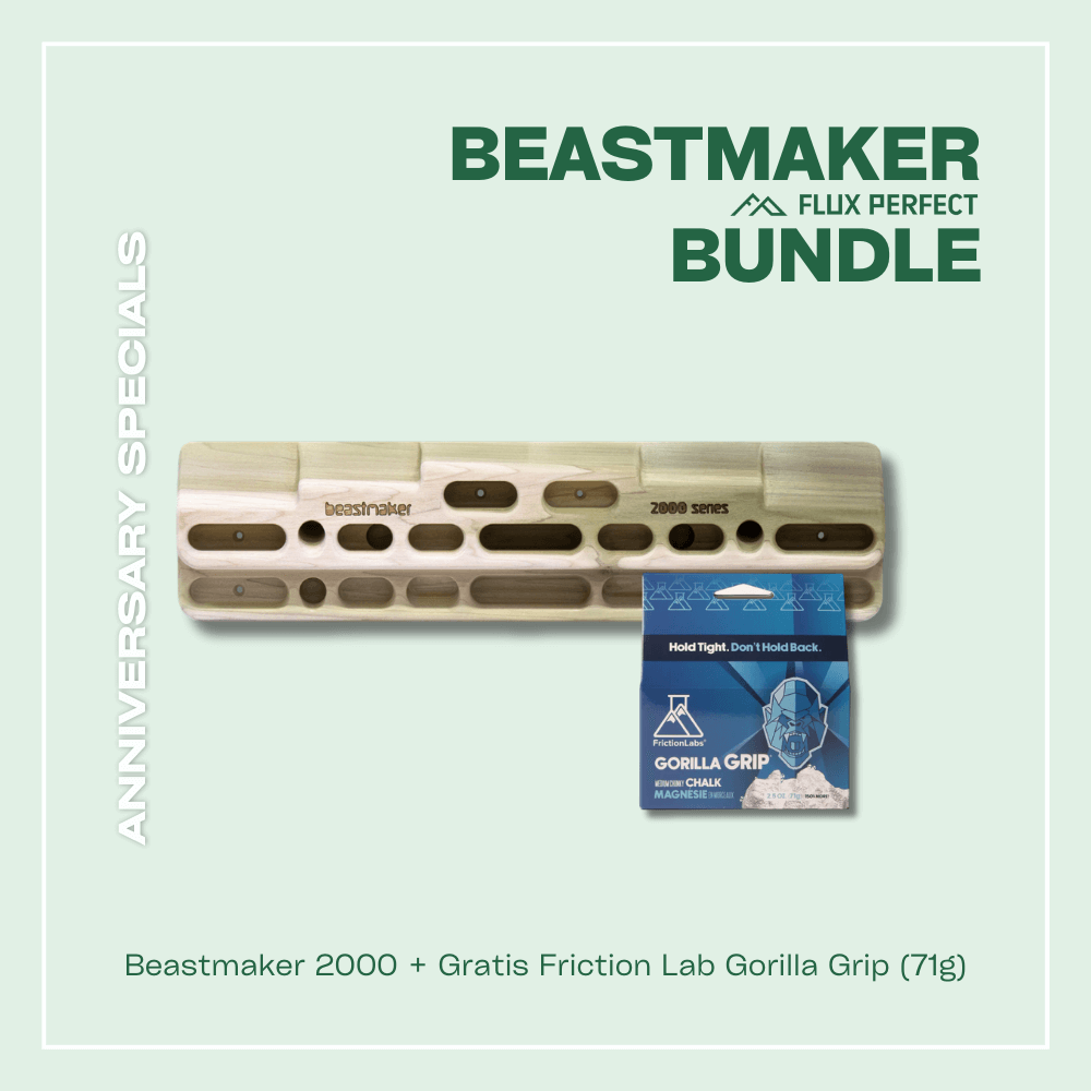 Unser Anniversary Special - Das Beastmaker Bundle, inkludiert ist ein Beastmaker 2000 und eine Packung FrictionLab Gorilla Grip in der 71g Variante, nur erhältlich im Outdoor Online Shop FluxPerfect
