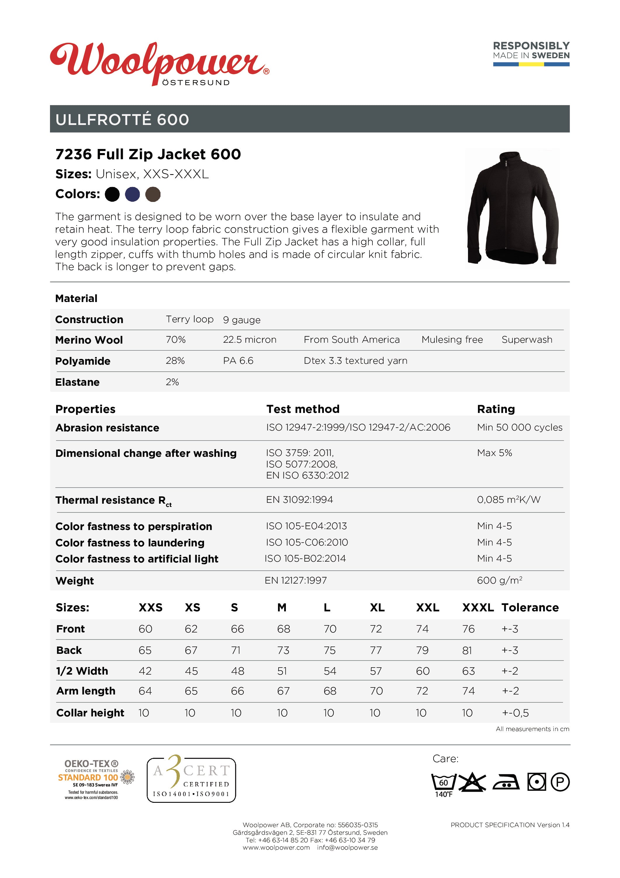 Funktionsjacke Unisex – Woolpower – Full Zip Jacket 600