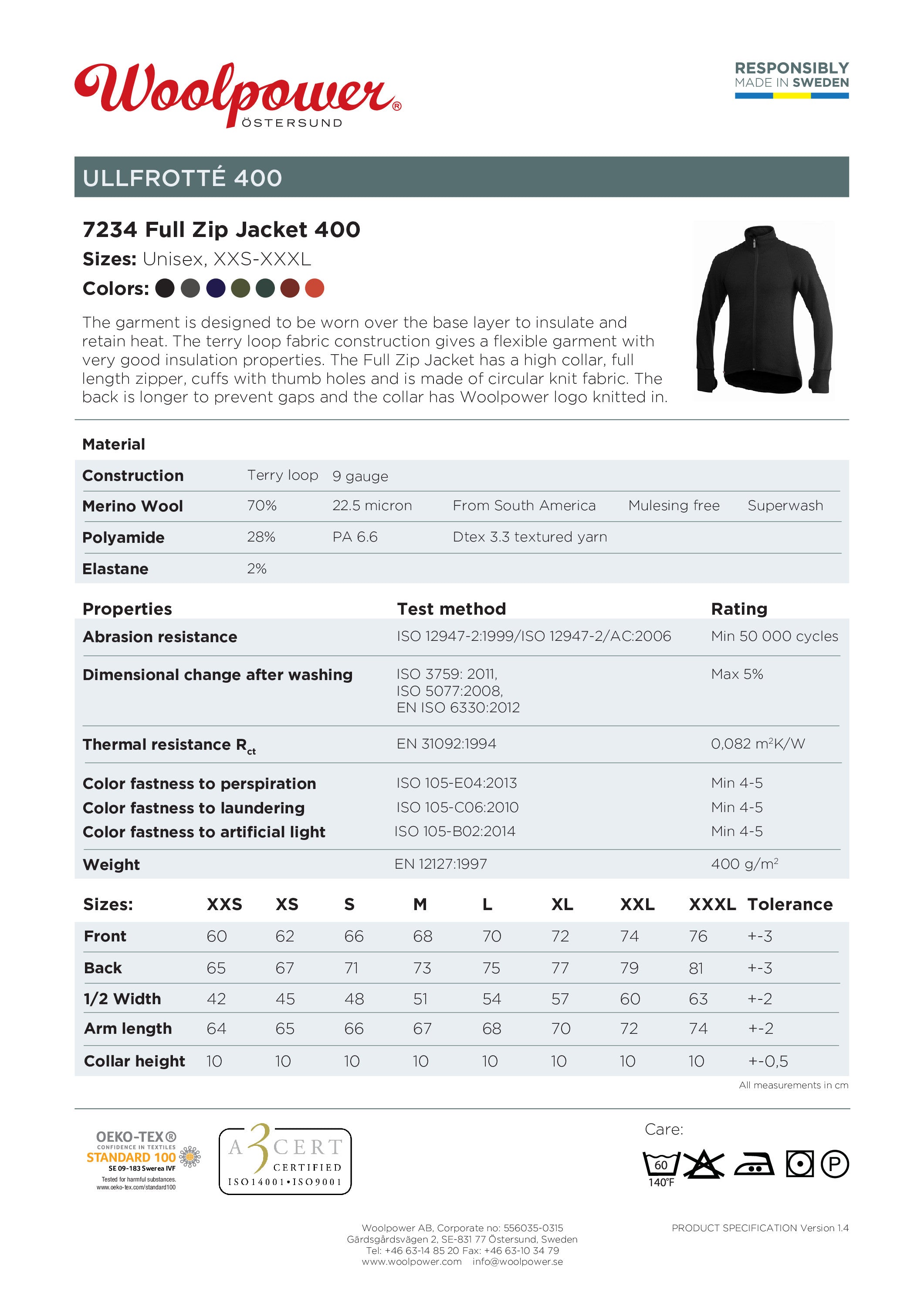 Funktionsjacke Unisex – Woolpower – Full Zip Jacket 400