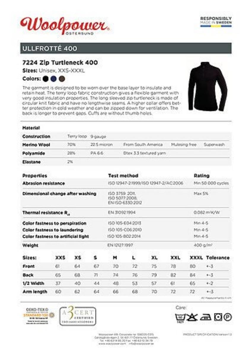 Baselayer – Woolpower – Zip Turtleneck 400