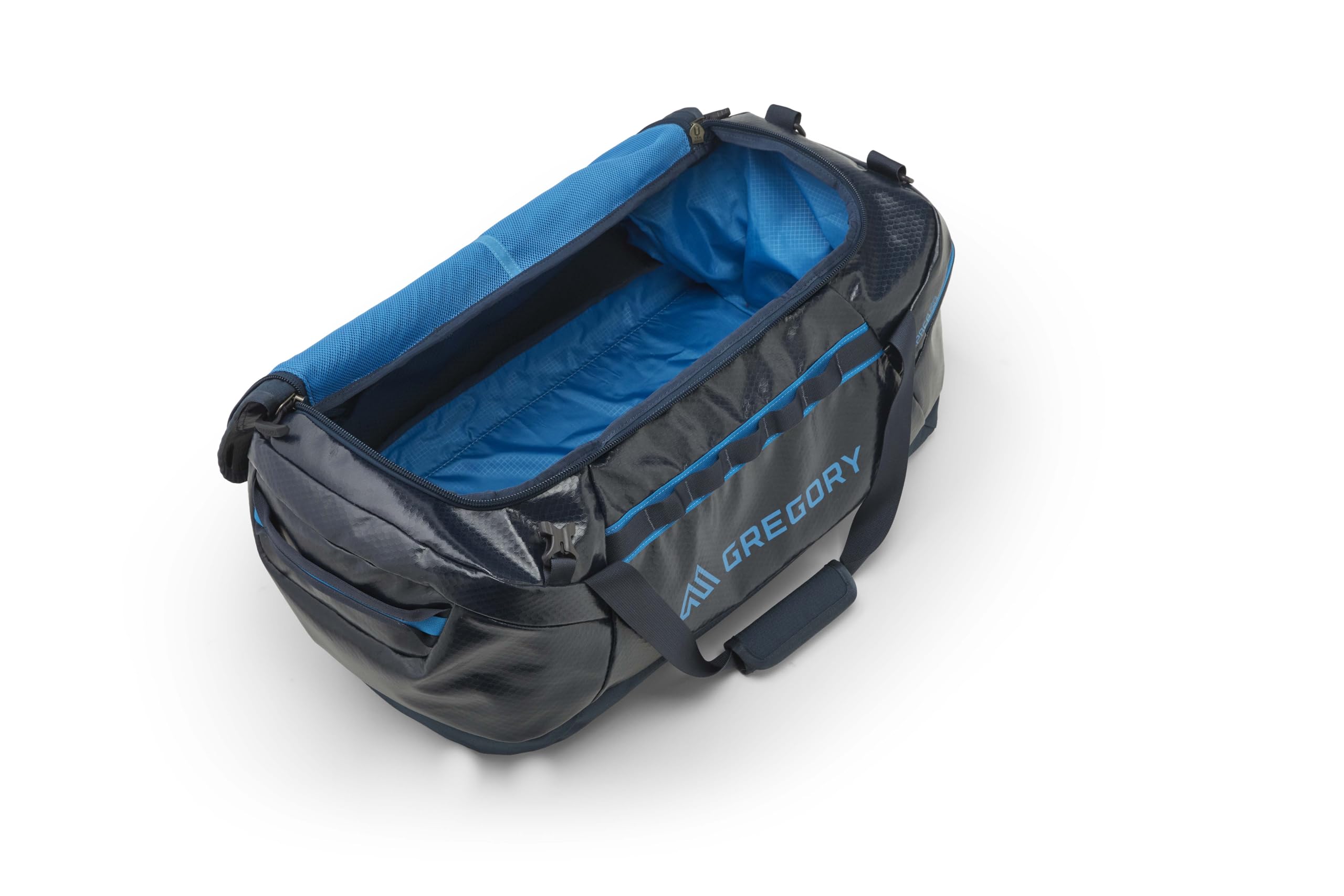 Die Details der Gregory Alpaca Duffel Bag - man sieht die Tasche aus einer Seitenansicht