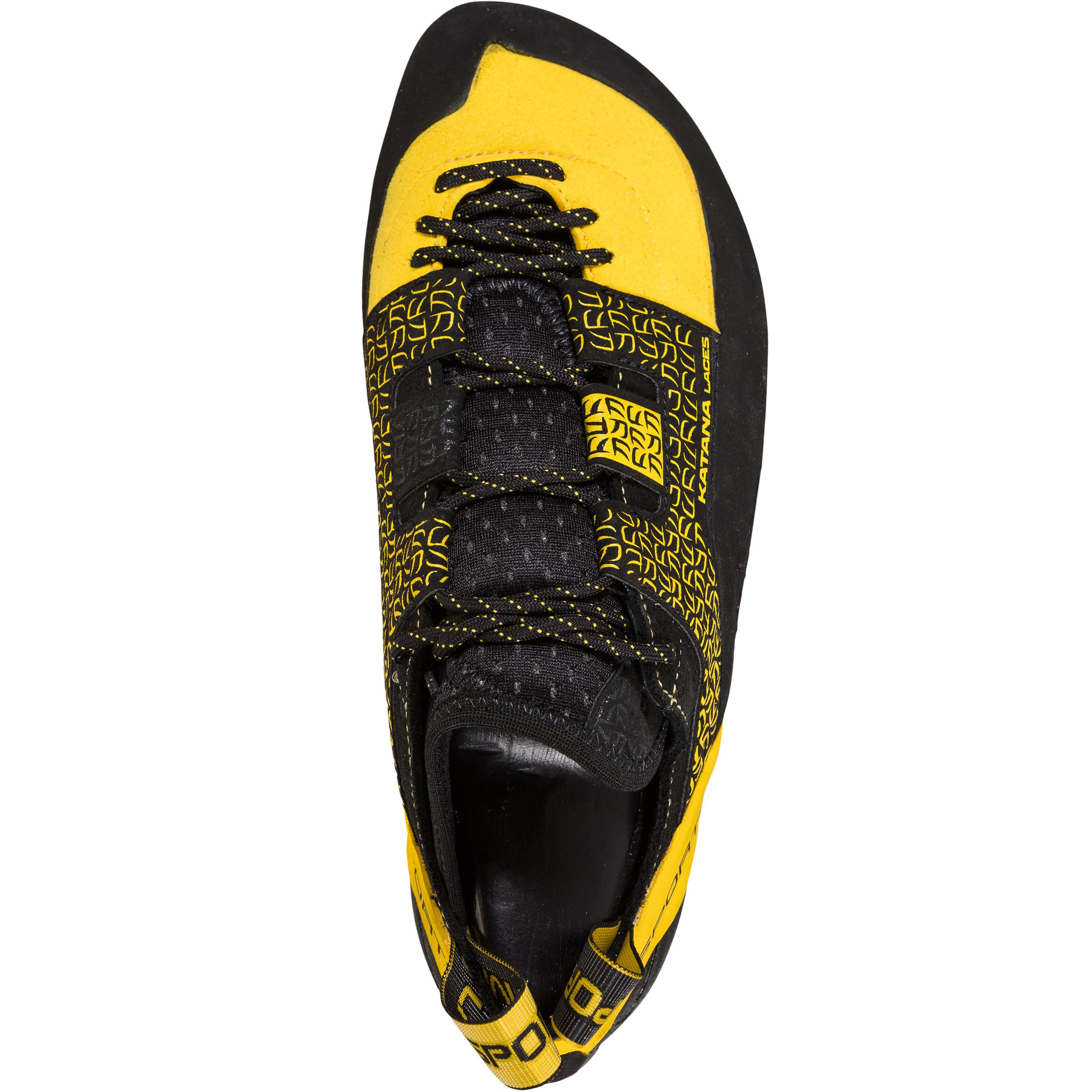 Der Kletterschuh La Sportiva Katana Laces Yellow/Black fotografiert aus der POV Ansicht