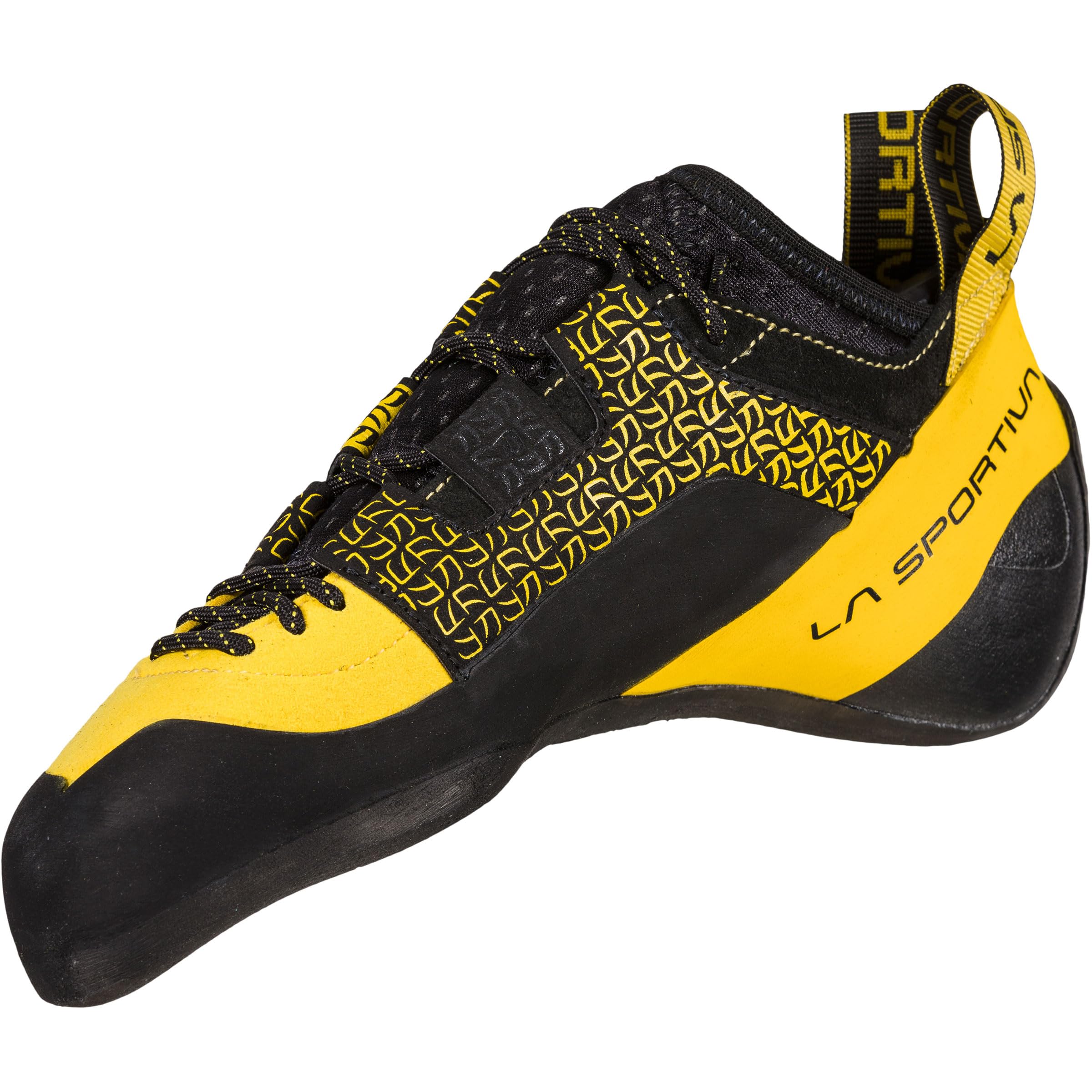Der Kletterschuh La Sportiva Katana Laces Yellow/Black fotografiert von seiner linken Seite