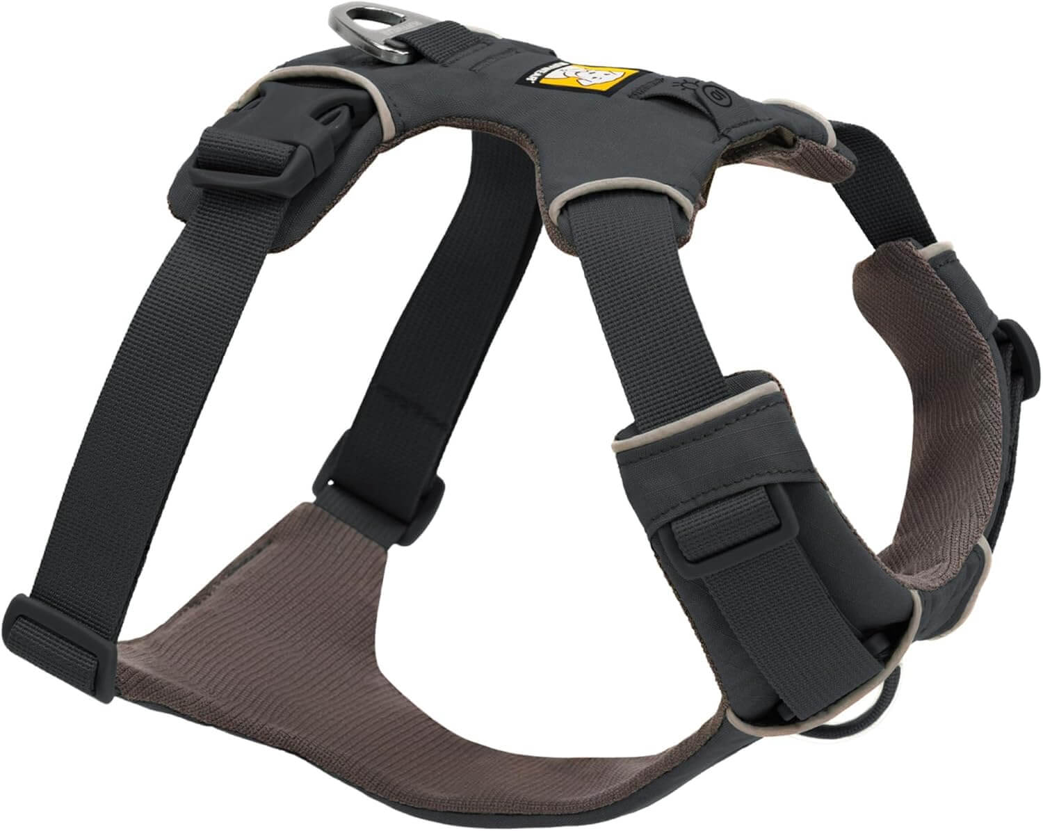Hier sieht man das Ruffwear Front Range Hunfdegeschirr in der Farbe Basalt Gray - ideal für dein nächstes Outdoor Abenteuer mit deinem Vierbeiner