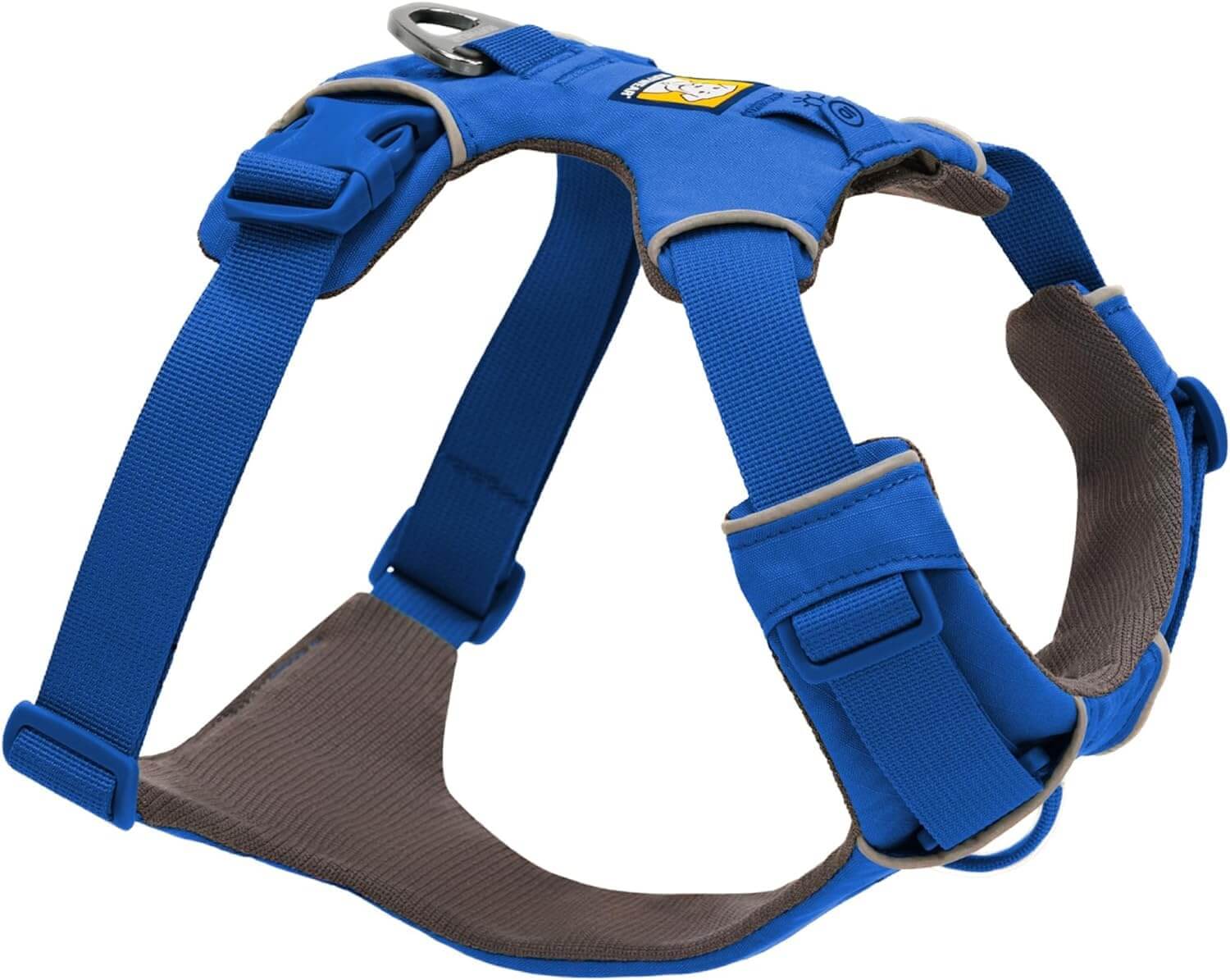 Hier sieht man das Ruffwear Front Range Hunfdegeschirr in der Farbe Blue Pool - ideal für dein nächstes Outdoor Abenteuer mit deinem Vierbeiner