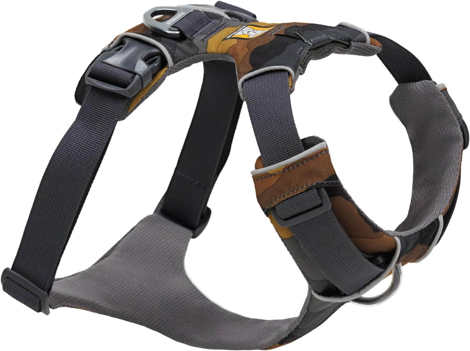 Hier sieht man das Ruffwear Front Range Hunfdegeschirr in der Farbe Moonlight Mountains - ideal für dein nächstes Outdoor Abenteuer mit deinem Vierbeiner