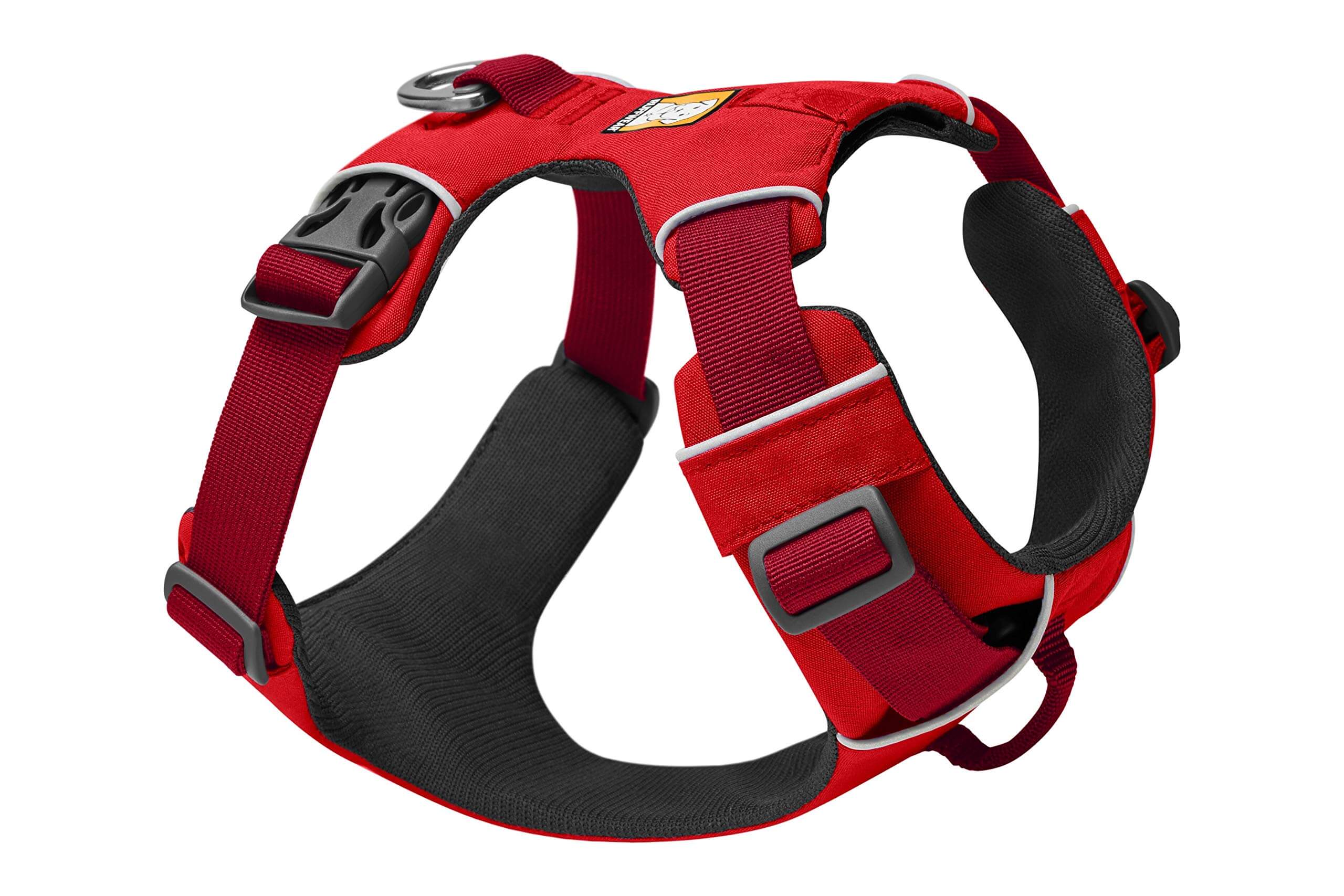 Hier sieht man das Ruffwear Front Range Hunfdegeschirr in der Farbe Red Summac - ideal für dein nächstes Outdoor Abenteuer mit deinem Vierbeiner