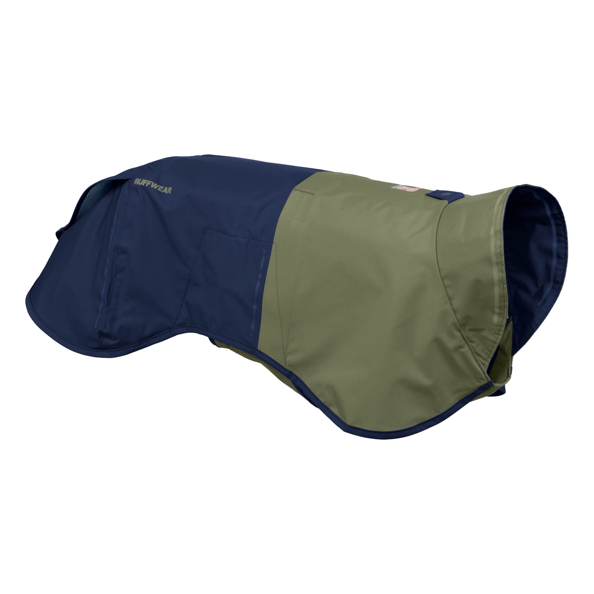 Der Ruffwear Sun Shower Regenmantel in der Farbe Midnight Blue - er zeichnet sich durch dezentere Farben aus, perfekt für helle Hunde um den Kontrast zu erhöhen