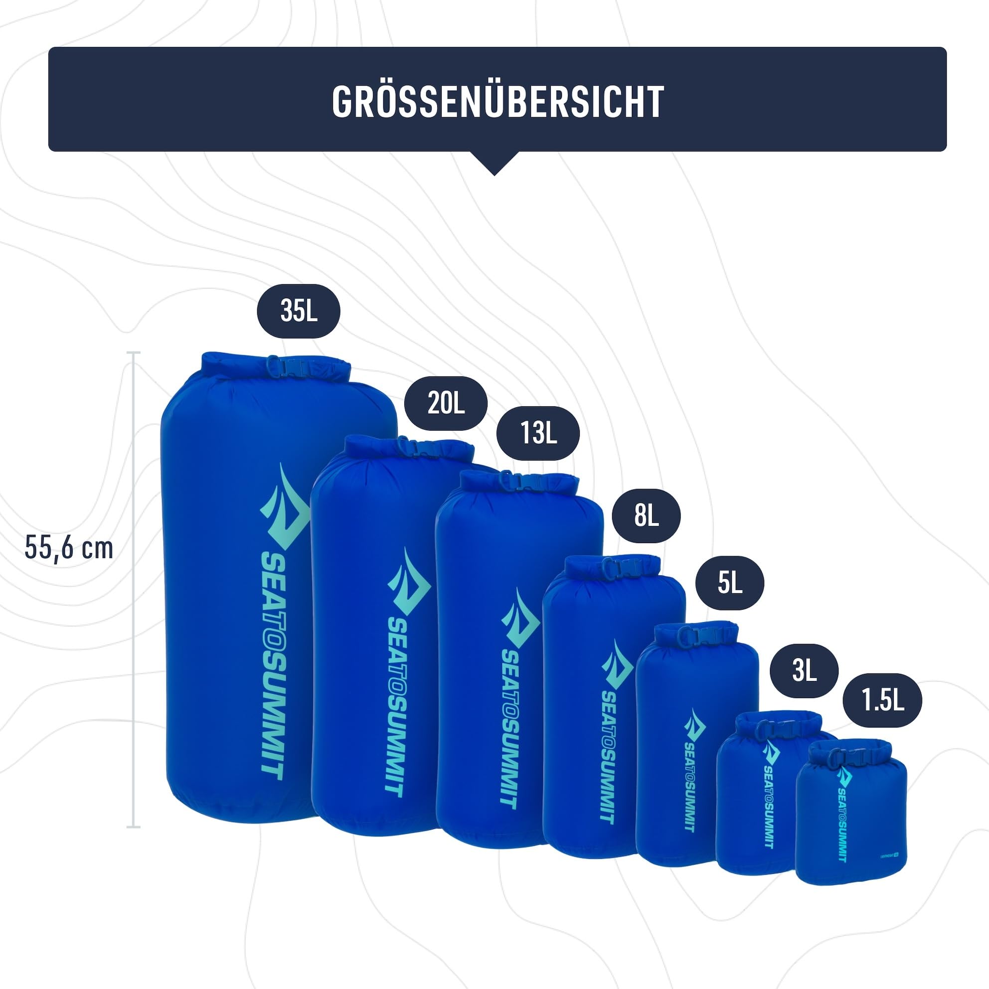 Die Größentabelle für die Sea to Summit Lightweight Dry Bag