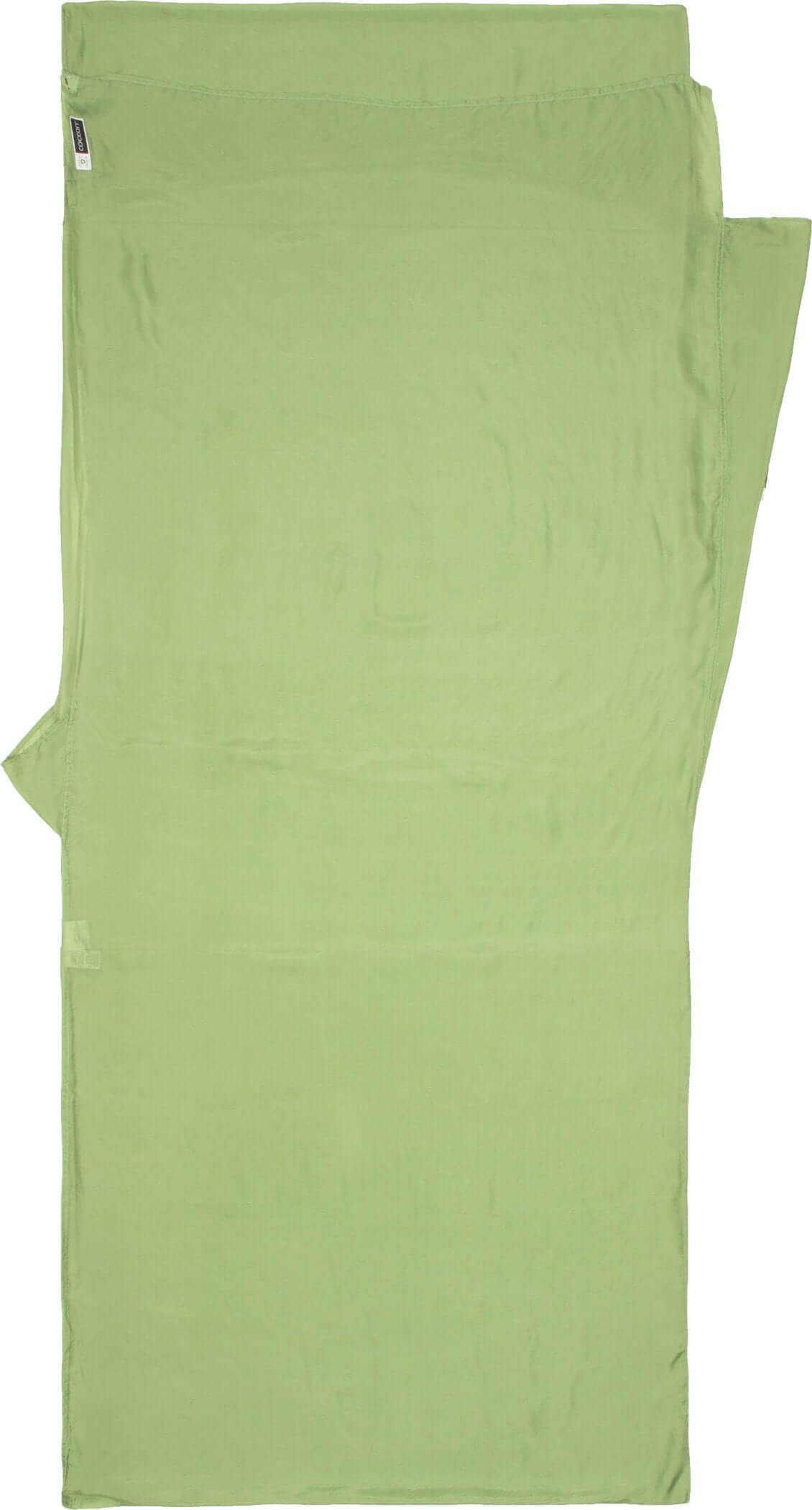 Hier sieht man den ausgepackten Cocoon Insect Shield TravelSheet Seide in der Farbe Vine Green
